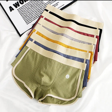 3PCS Men's Four Seasons Underpants Slim Panties Mid-Waist Simple Breathable Comfortable Boxer Shorts Vertical Stripe Soft Panty