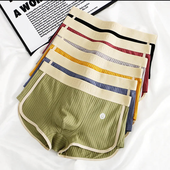 Men's Mid‑Waist Vertical‑Stripe Boxer Shorts Cotton Boxer Briefs  3 pieces 1 Set