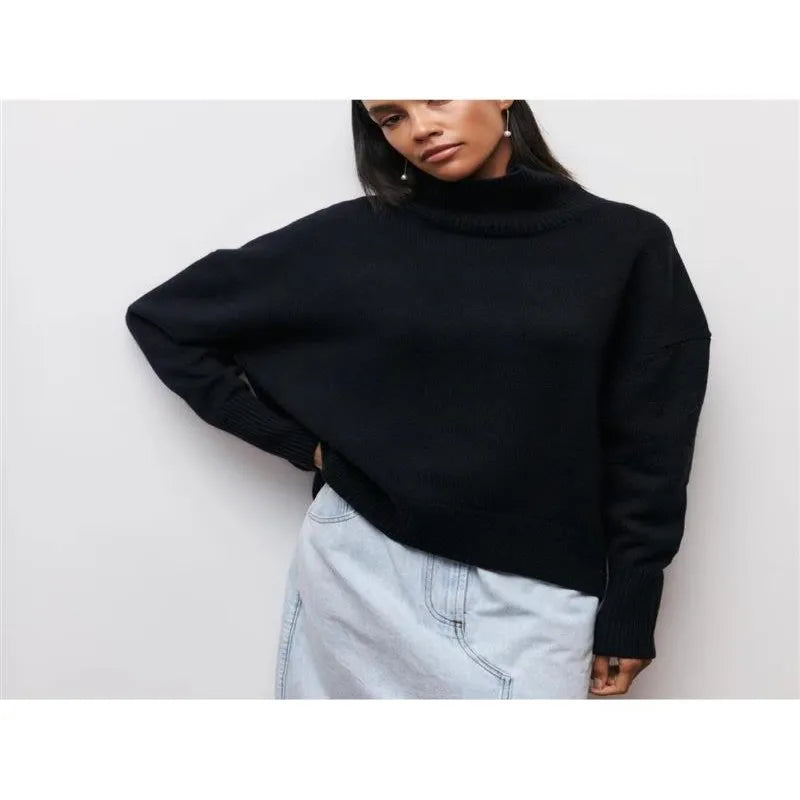 Cozy High-Neck Oversized Knit Sweater – Soft & Trendy Winter Staple-HighTouch