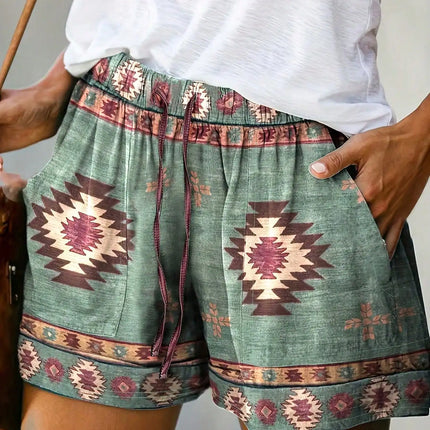 Western Ethnic Resort Style Printed Shorts – Women’s Retro Summer Geometric Bottoms