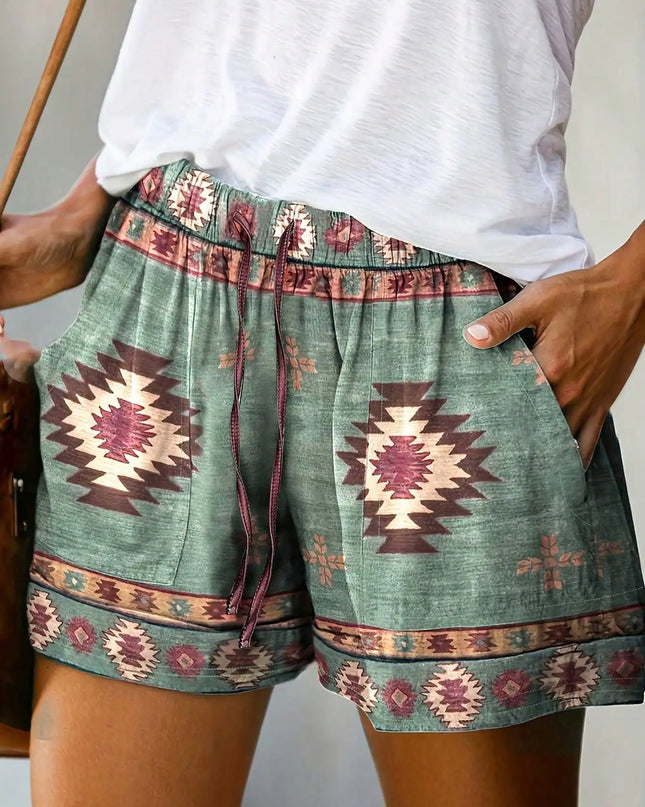 Western Ethnic Resort Style Printed Shorts – Women’s Retro Summer Geometric Bottoms