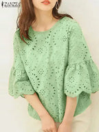 Elegant Hollow-Out Lace Blouse-HighTouch