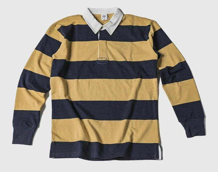 Non Stock Ivy League Fashion Striped Polo Shirt Retro Preppy Style Men's Long-Sleeve Tee-HighTouch