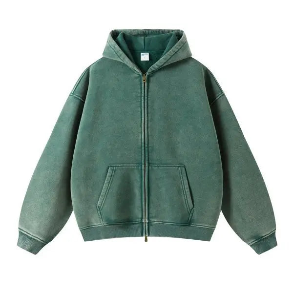 Luxury Batik‑Wash Full‑Zip Street Hoodie-HighTouch