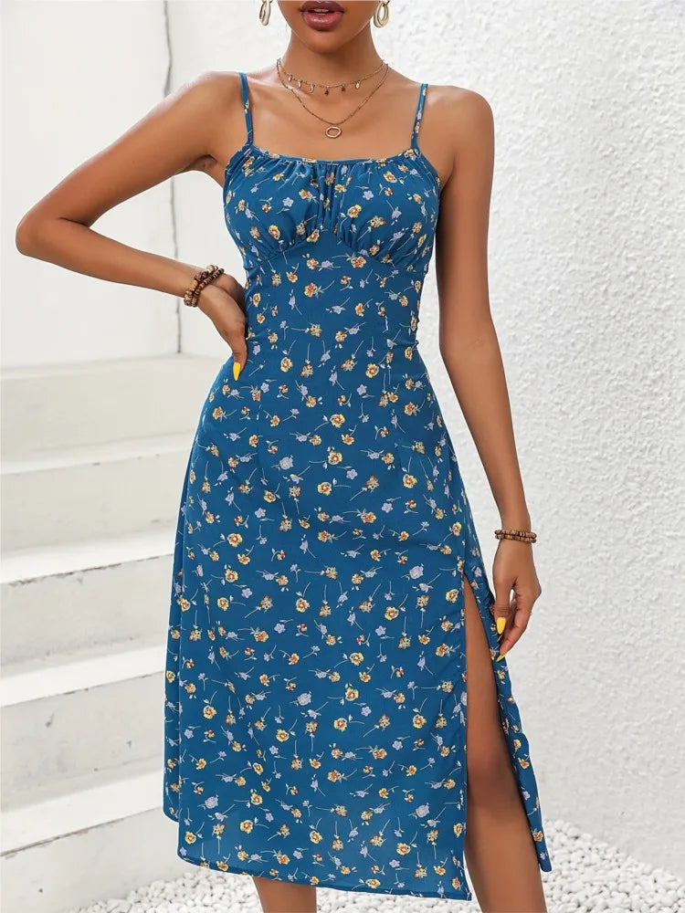 Polka-Dot Spaghetti Strap Midi Dress