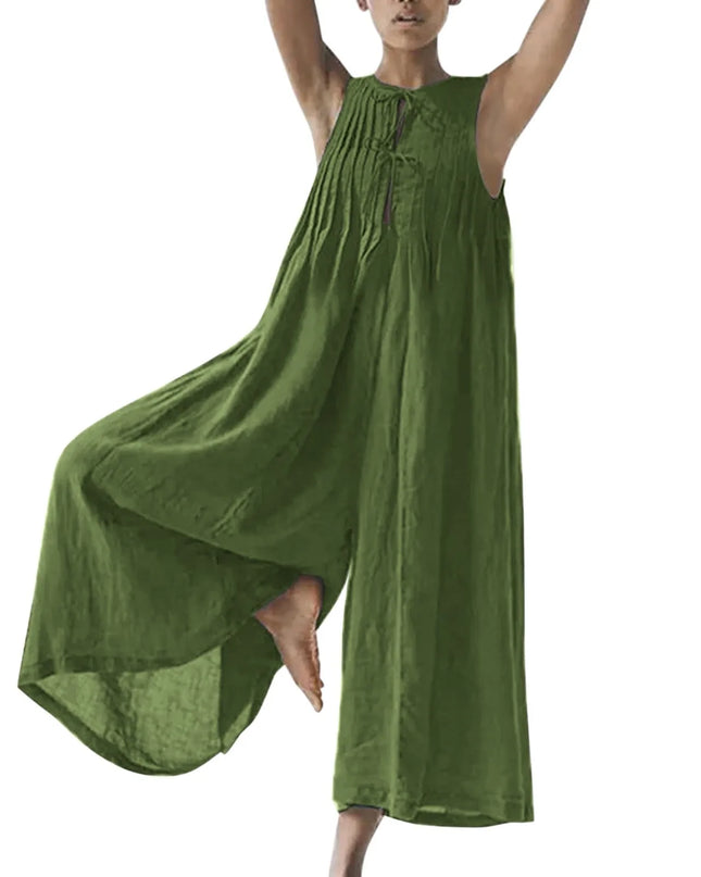 Oversized Chiffon Wide‑Leg Jumpsuit – Sleeveless V‑Neck Summer Romper