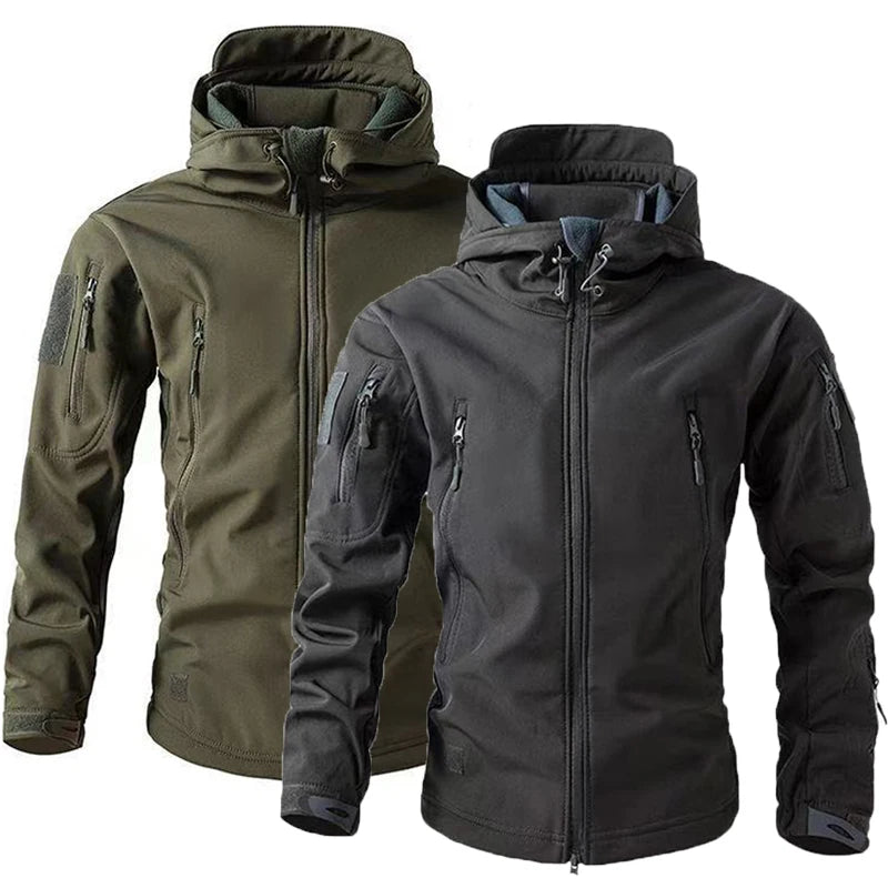 Men's Winter Autumn Warm Softshell Fleece Hood Cargo Jackets Camping Hiking Climbing Hunting Fishing Outdoor Windproof