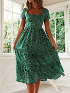 Vintage Floral Square‑Collar Puff‑Sleeve Maxi Dress with Slit-HighTouch