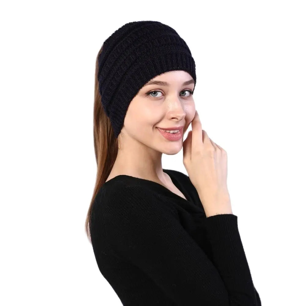 Women’s Ponytail Knitted Beanie-HighTouch
