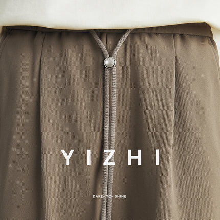Men’s Straight-Leg Drawstring Trousers – Japanese Casual Elastic Waist Pants