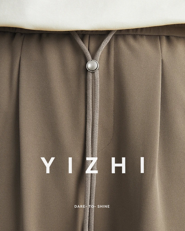 Men’s Straight-Leg Drawstring Trousers – Japanese Casual Elastic Waist Pants