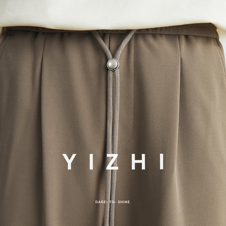 Men’s Straight-Leg Drawstring Trousers – Japanese Casual Elastic Waist Pants-HighTouch