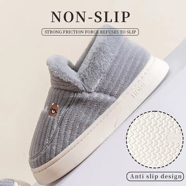 Plush Cotton Slippers for Women – Insulated, Anti-Slip Indoor Home Shoes