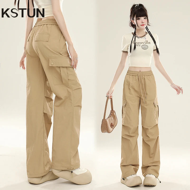 Women’s Summer Wide‑Leg Paratrooper Pants – Lightweight Casual Cargo Trousers