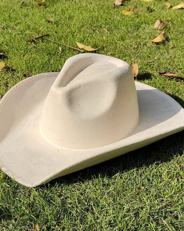 Suede Wide-Brim Western Cowboy Fedora Adjustable Fit