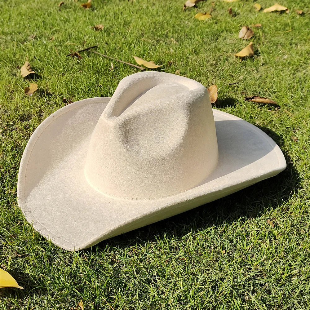 Suede Wide-Brim Western Cowboy Fedora Adjustable Fit-HighTouch