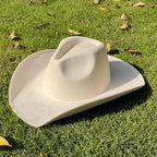 Suede Wide-Brim Western Cowboy Fedora Adjustable Fit-HighTouch