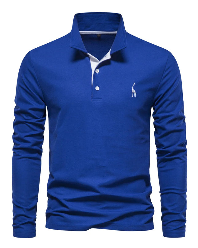 Men’s Deer-Embroidered Long Sleeve Polo