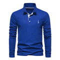 Men’s Deer-Embroidered Long Sleeve Polo-HighTouch