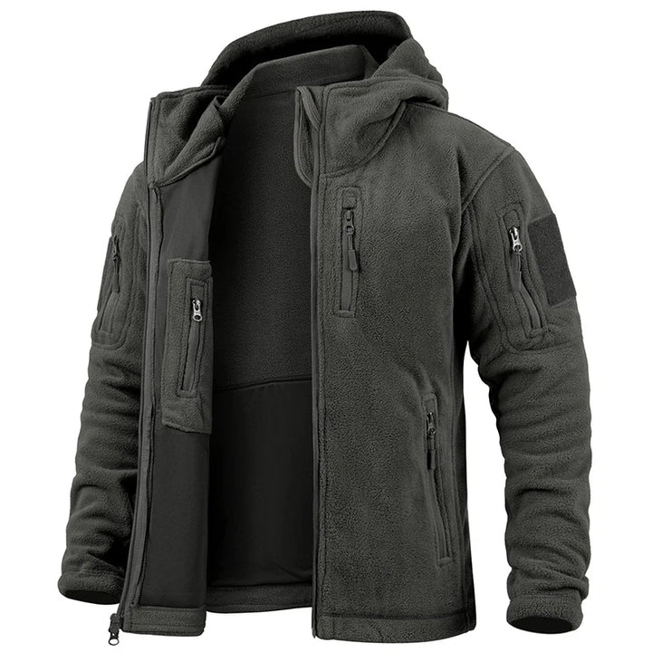 Tactical Hooded Fleece Jacket Men – Warm Military Multi-Pocket Winter Coat-HighTouch