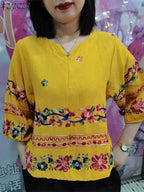 Vintage Boho V-Neck Blouse – Lantern Sleeve Pullover-HighTouch