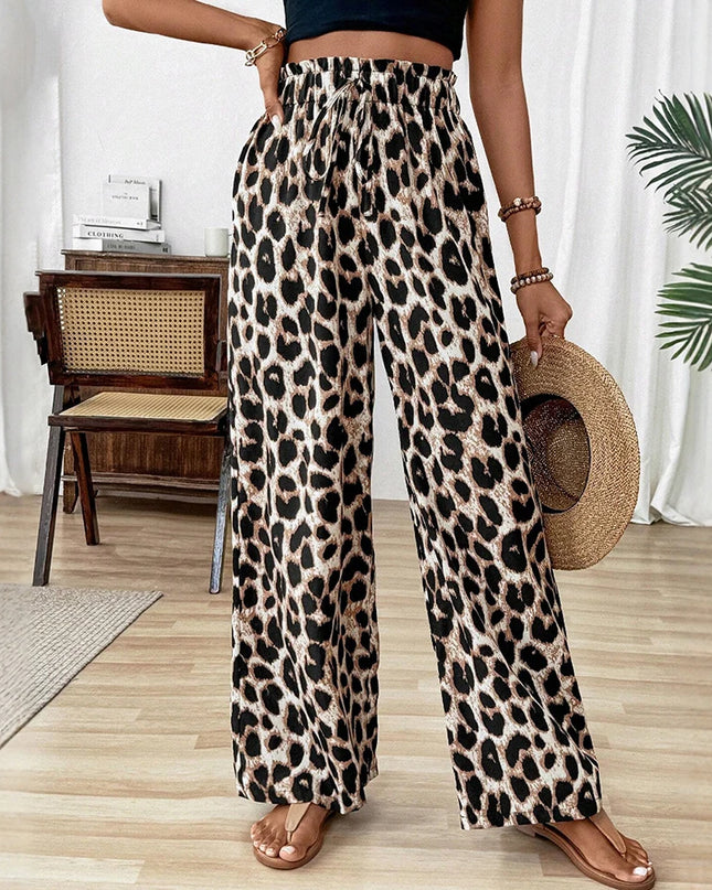 Mia Muse Leopard Print High-Waist Straight-Cut Pants – Stylish Summer Casual