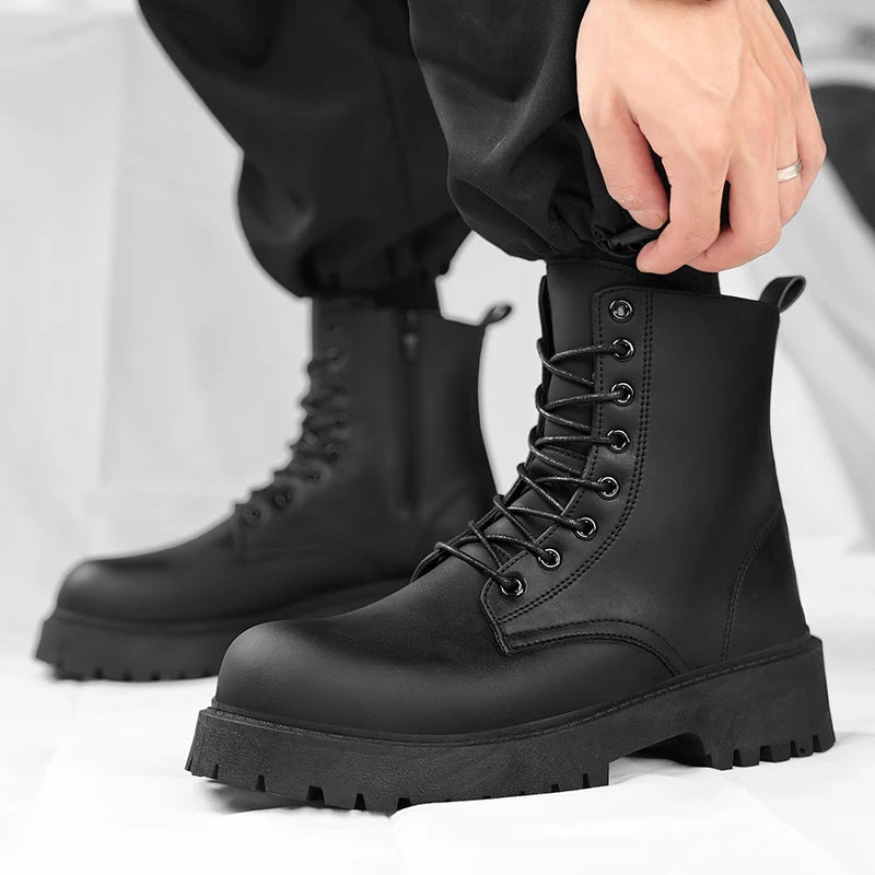 Unisex High-Top Thick-Sole Leather Boots