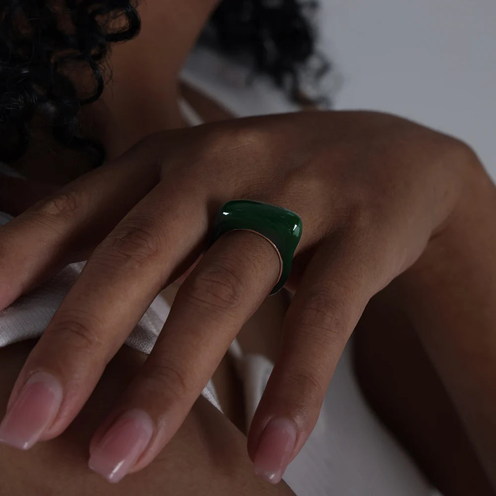 Waterproof Multicolour Enamel Stainless Steel Ring-HighTouch