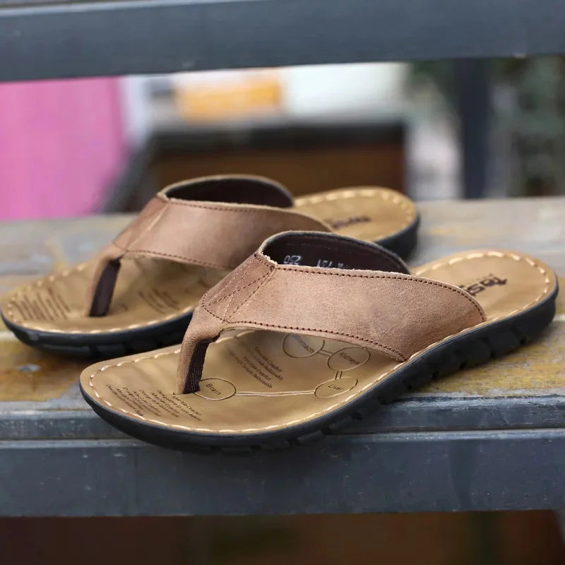 Premium Leather Flip-Flops for Men – Cushioned, Breathable & Non-Slip