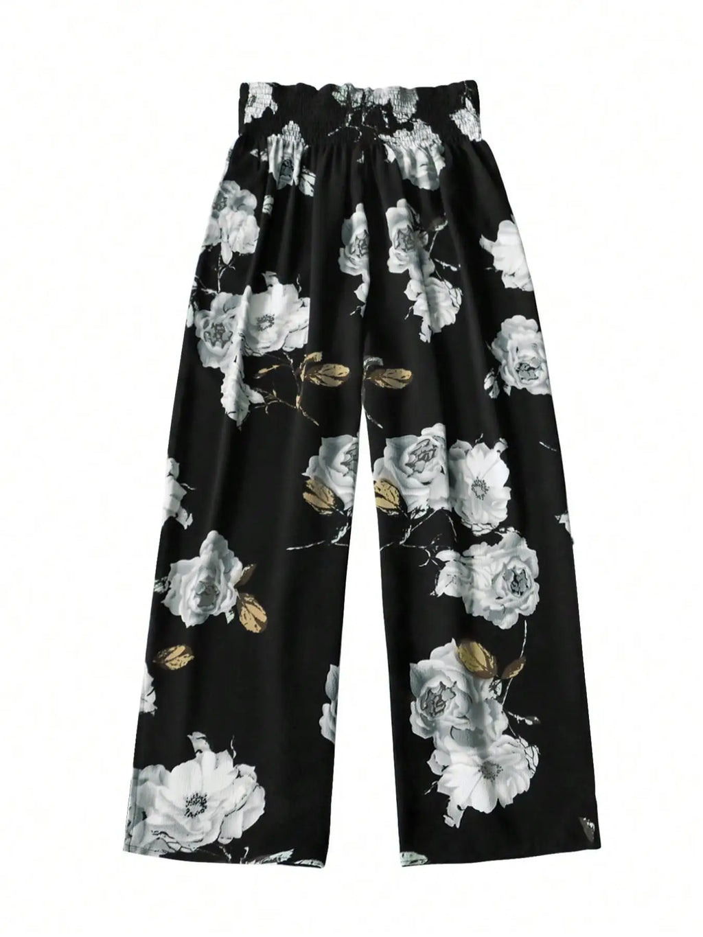 Plus Size Floral Print Bow Front Wide Leg Pants