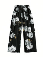 Plus Size Floral Print Bow Front Wide Leg Pants