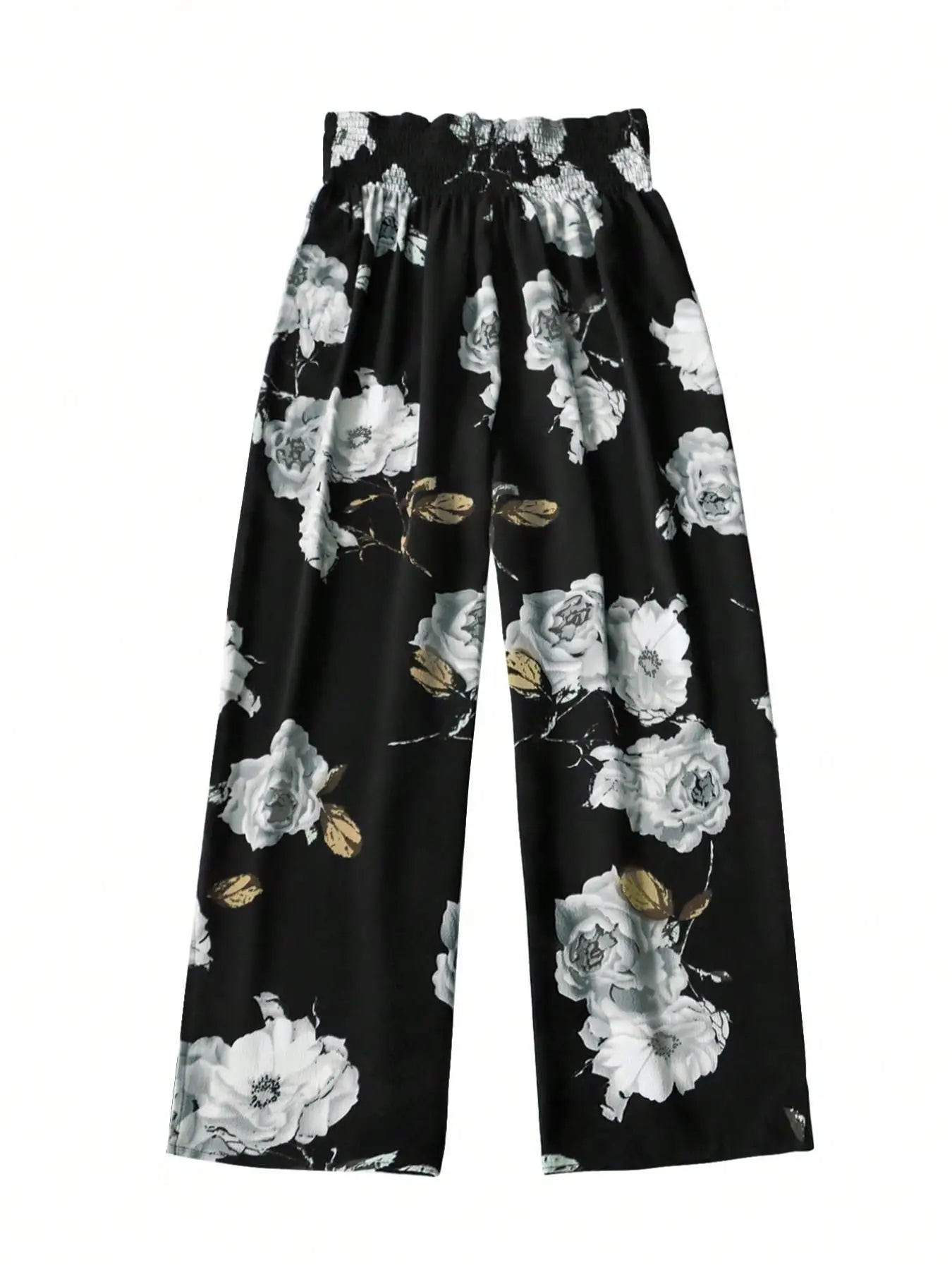Plus Size Floral Print Bow Front Wide Leg Pants