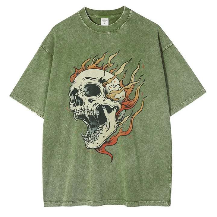 Men's Oversized Acid Wash Skull T-Shirt
