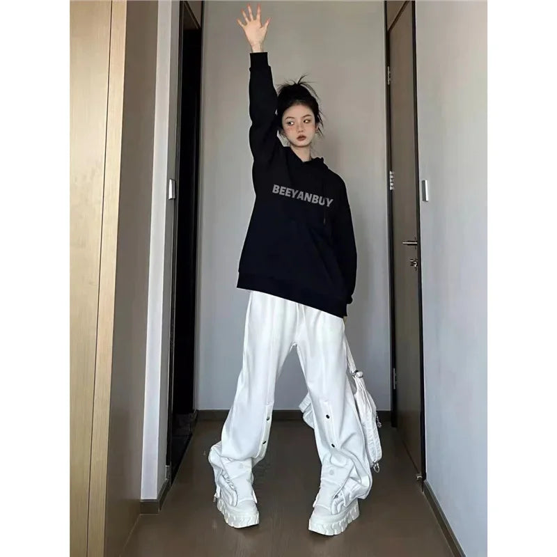 Casual Fleece Lined Hoodie Women's Autumn Winter Thickened American Retro Lazy Style Couple Outerwear Cotton Full Sleeve