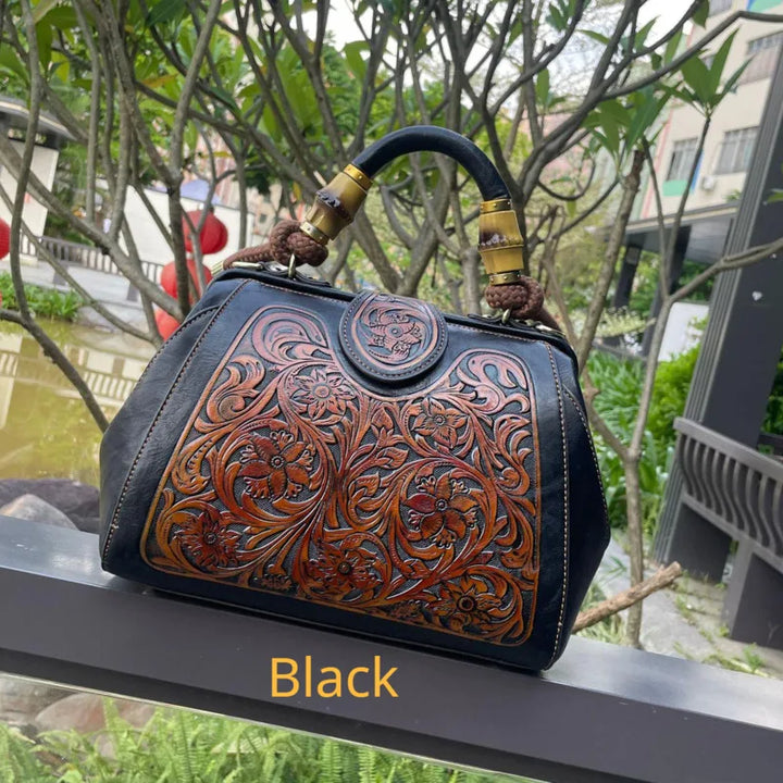 Luxury Handmade Women Shoulder Bag Vintage Carved Leather Women's Bag-HighTouch