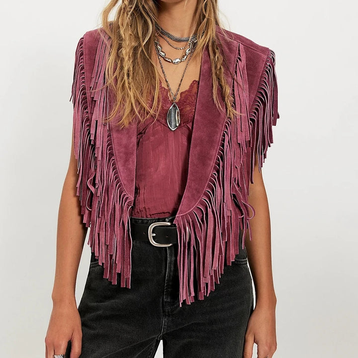 Vintage Studded Faux Suede Tassel Vest