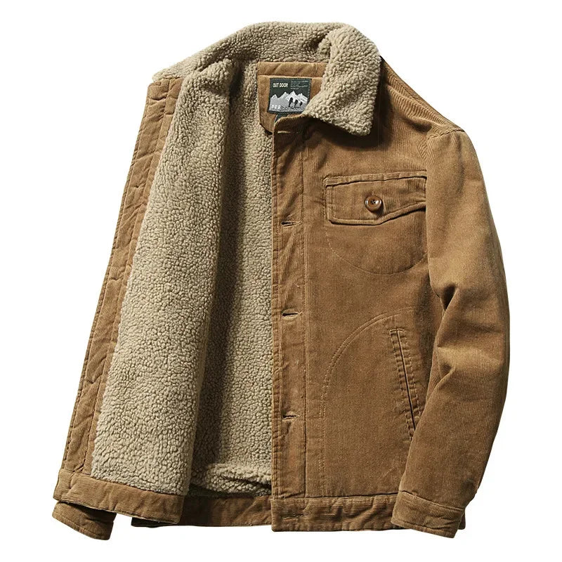 Plus Velvet Corduroy Parka Jacket Men-HighTouch