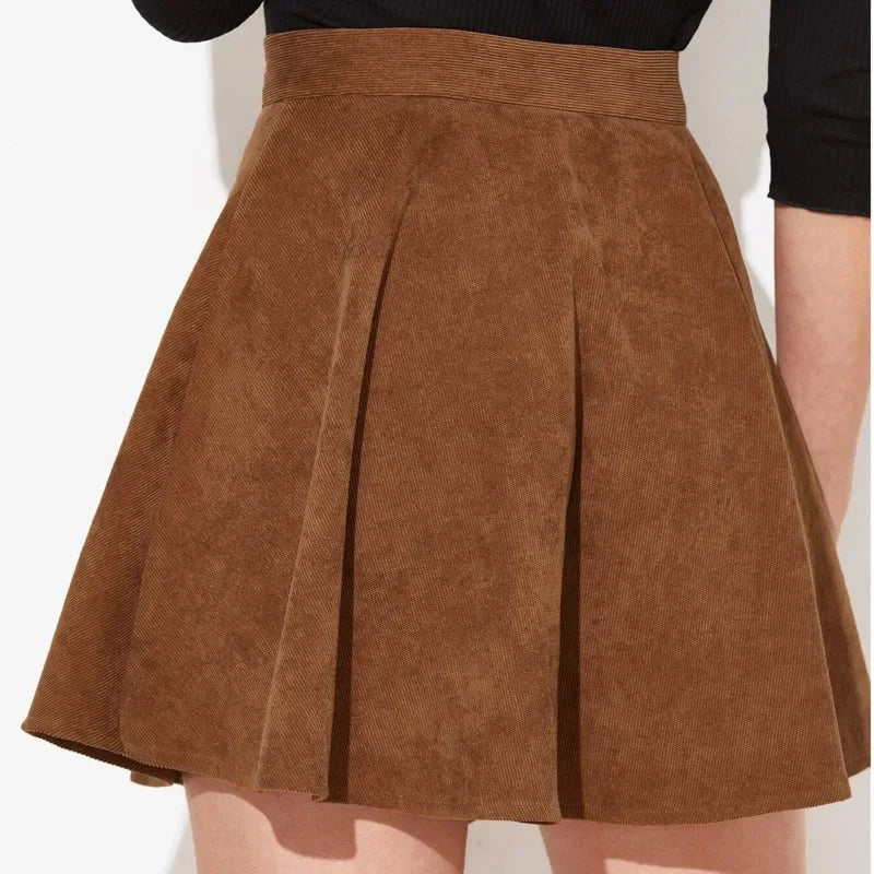 Women’s High-Waisted A-Line Corduroy Button-Up Skirt