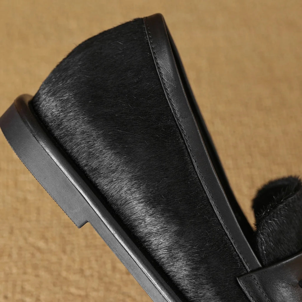 Mocassini da donna in pelle bovina pregiata e crine di cavallo