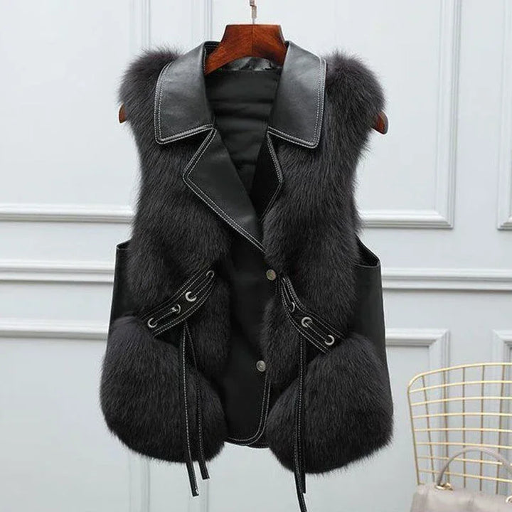 Women’s Faux Fur Vest with Oversized Lapel