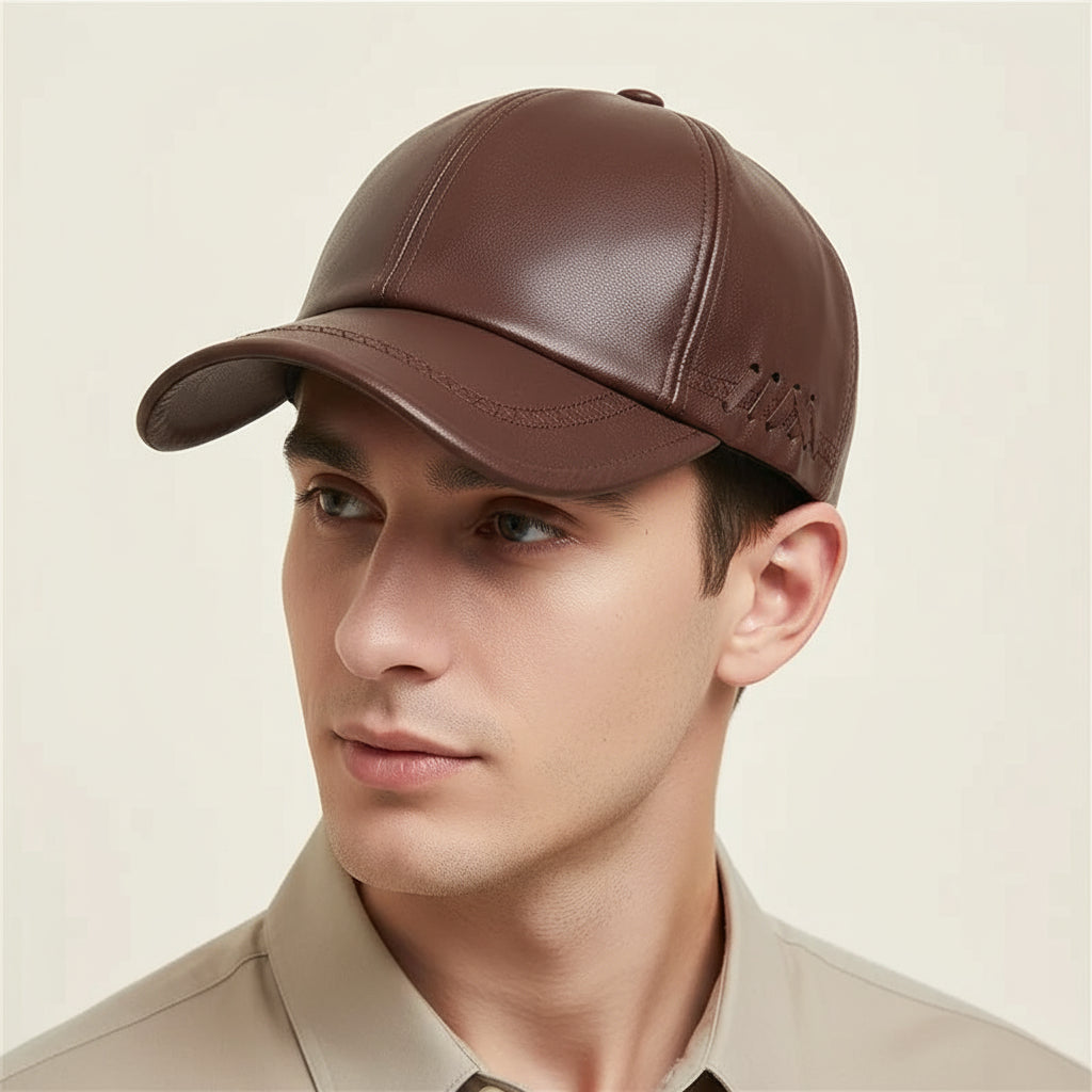 Solid Genuine Leather Snapback Baseball Cap-HighTouch