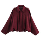 Women Oversized Suede Bomber Jacket Casual Zip Up-HighTouch