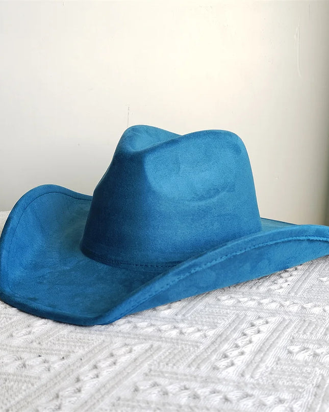 Suede Wide-Brim Western Cowboy Fedora Adjustable Fit