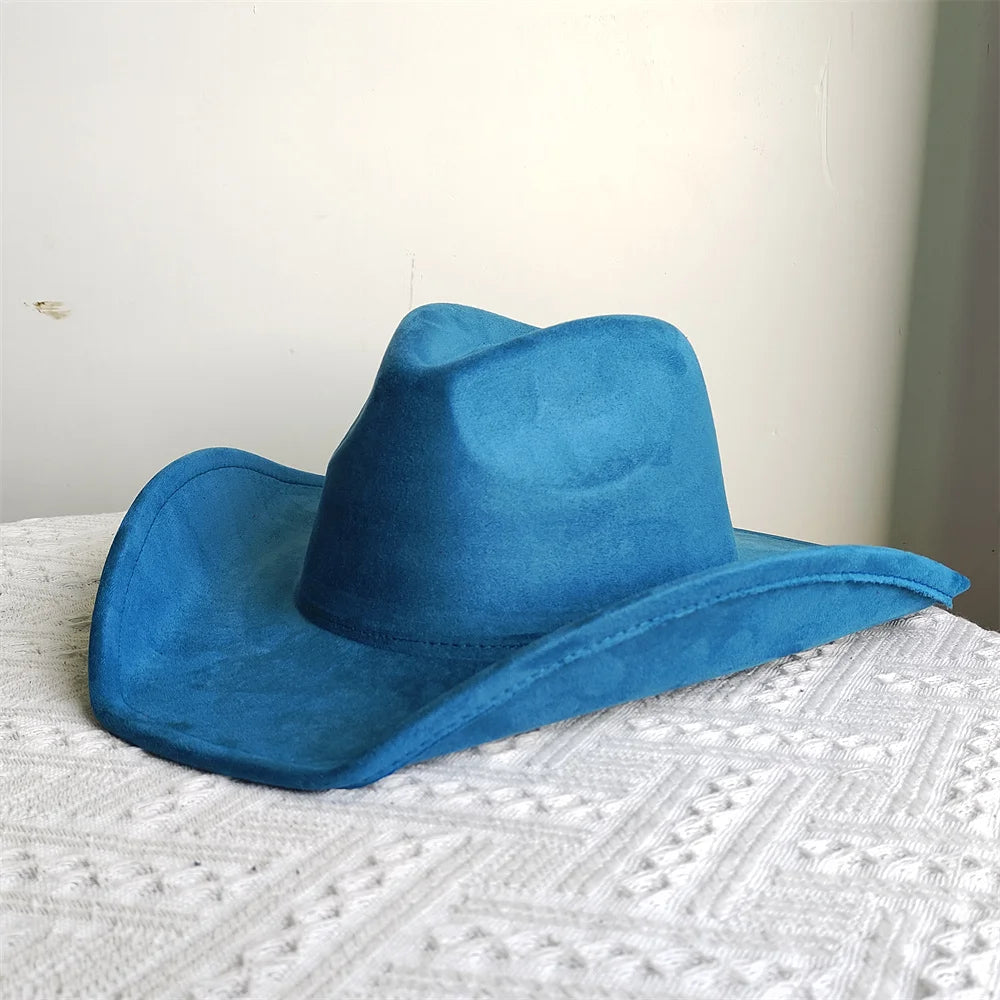 Suede Wide-Brim Western Cowboy Fedora Adjustable Fit-HighTouch