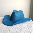 Suede Wide-Brim Western Cowboy Fedora Adjustable Fit-HighTouch