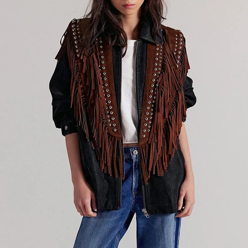 Vintage Studded Faux Suede Tassel Vest