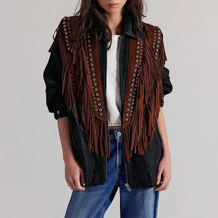 Vintage Studded Faux Suede Tassel Vest