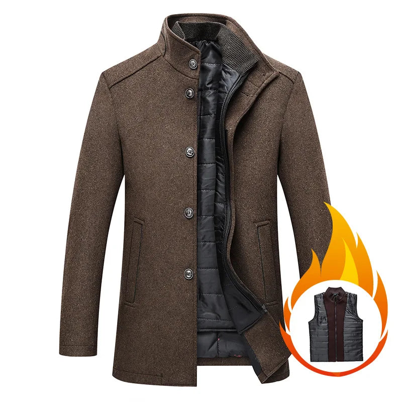 Slim Adjustable Vest Par­ka Men – Windproof Woolen Business Casual Coat-HighTouch