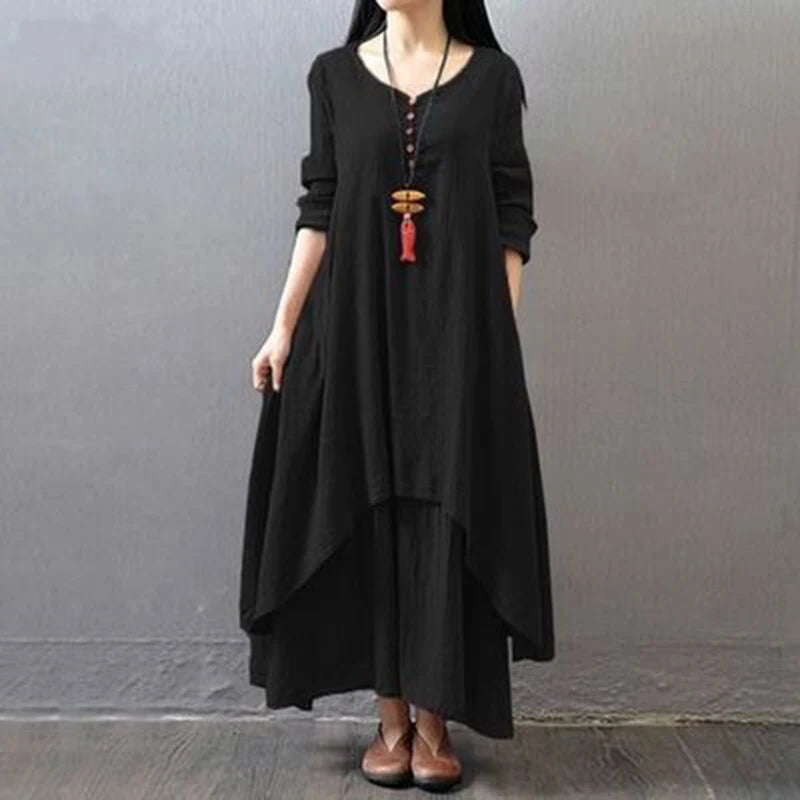 Spring autumn Women Maxi Dresses Casual Full Sleeve