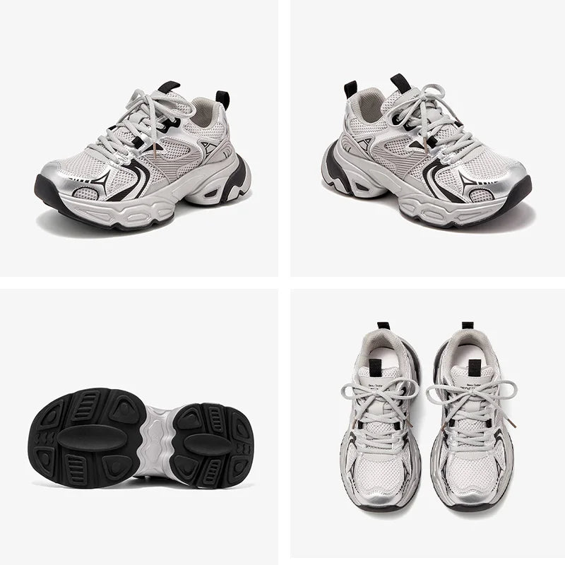 BeauToday Mesh Patchwork Chunky Sole Lace-Up Sneakers for Women